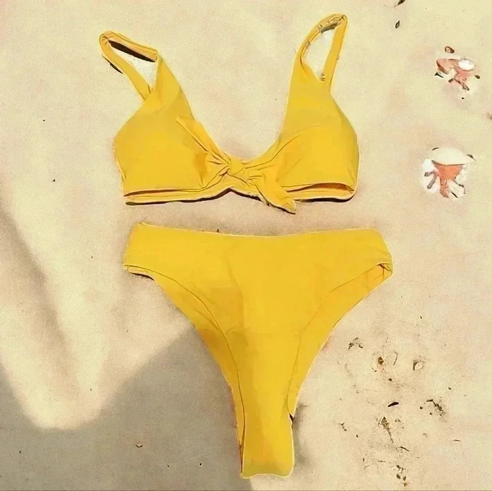 Bright Yellow high rise bikini.  Size Medium